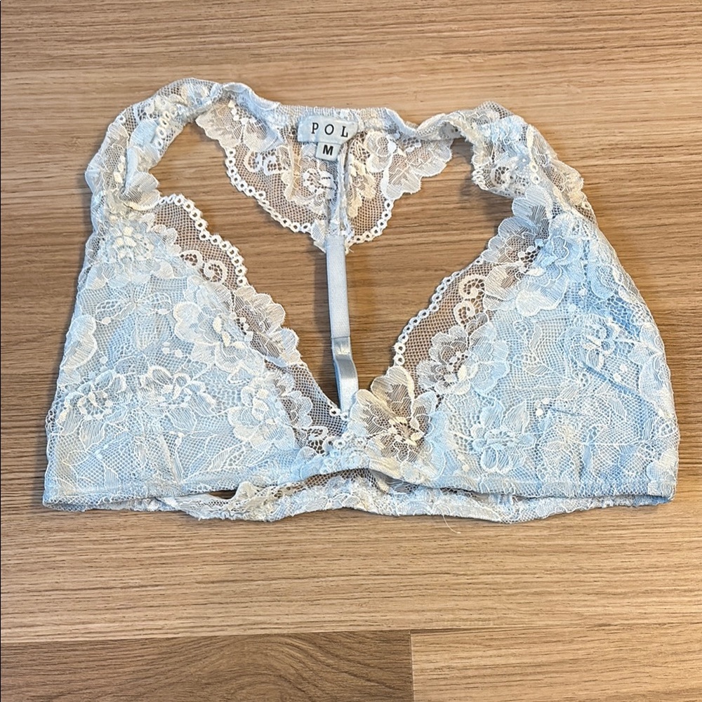 NWOT! POL Lace Racerback Bralette in Light Blue Size Medium Boho Coquette